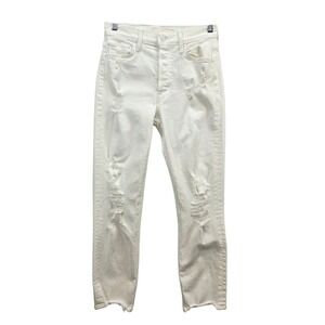 Mother Superior The Tomcat Ankle Jeans‎ White Distressed Raw Hem Size 27